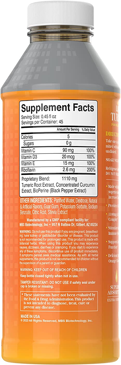 Liquid Turmeric Curcumin with BioPerine Black Pepper Ginger and Vitamin C, D3, E