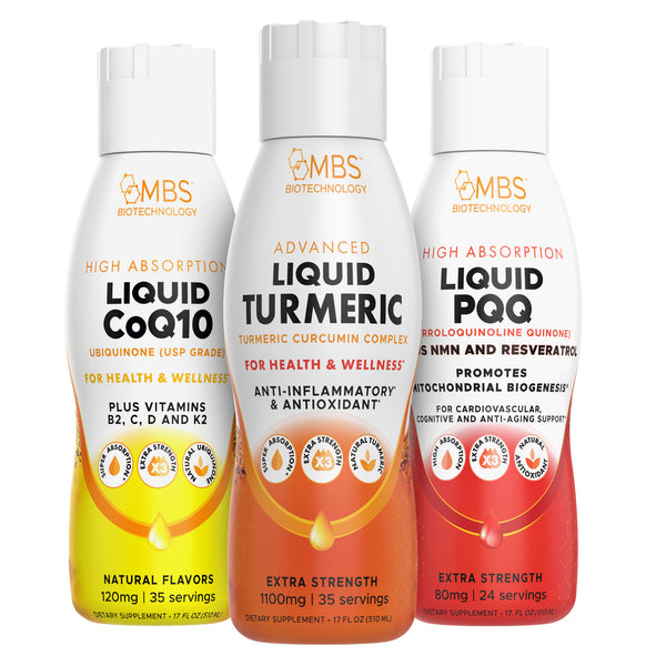 Three Pack Bundle of Liquid Turmeric, CoQ10, and PQQ