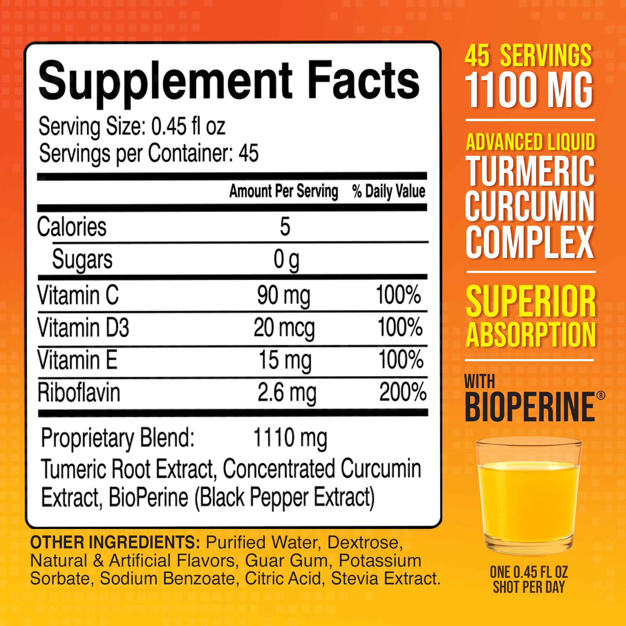 Liquid Turmeric Curcumin with BioPerine Black Pepper Ginger and Vitamin C, D3, E