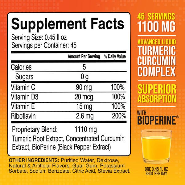 Liquid Turmeric Curcumin with BioPerine Black Pepper Ginger and Vitamin C, D3, E